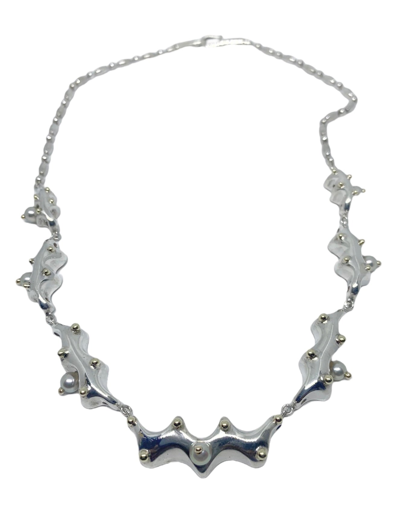 Sea Slug Necklace with 18ct yellow Gold, Silver & Pearls