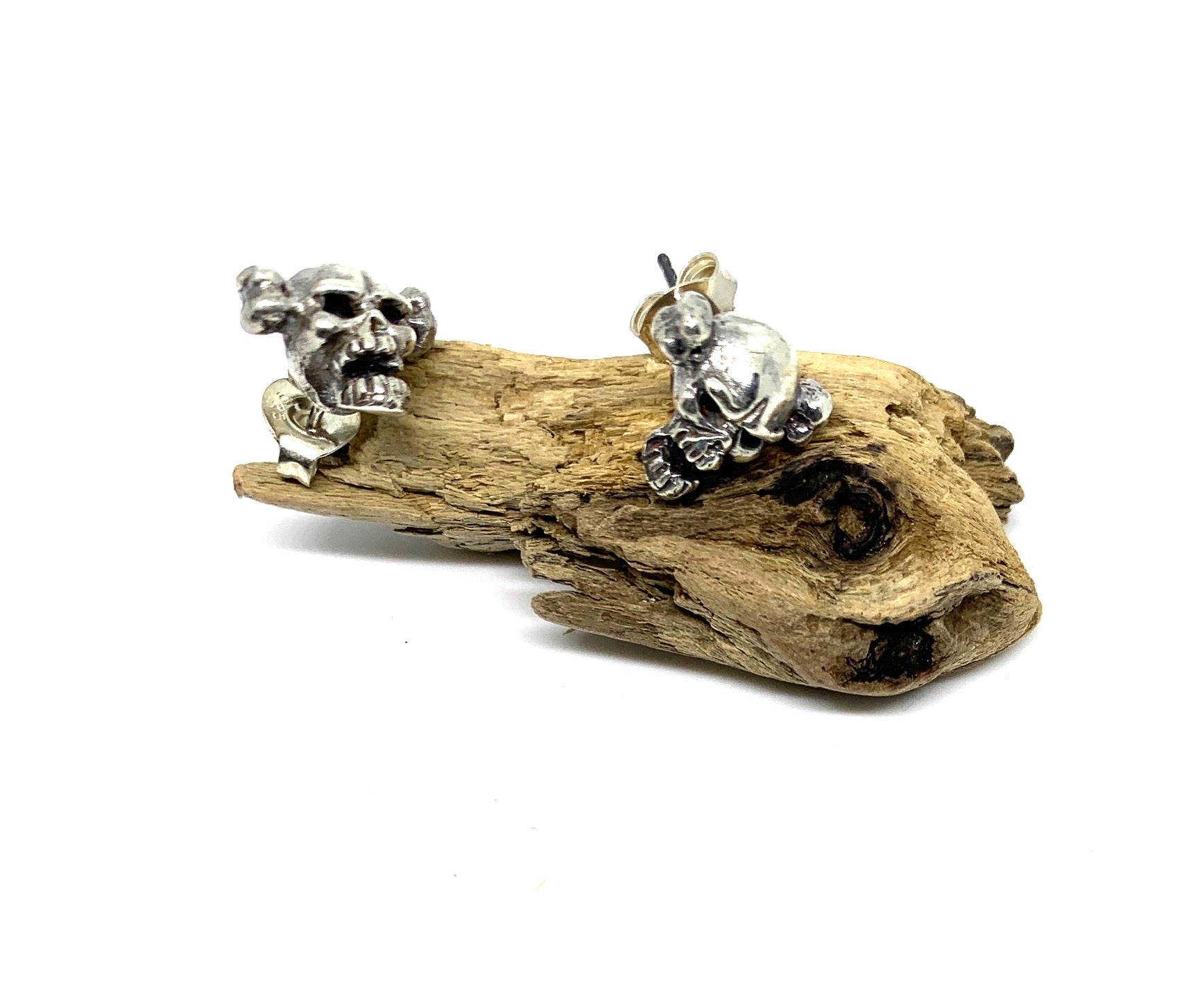 Skull Bone Stud Silver Earrings