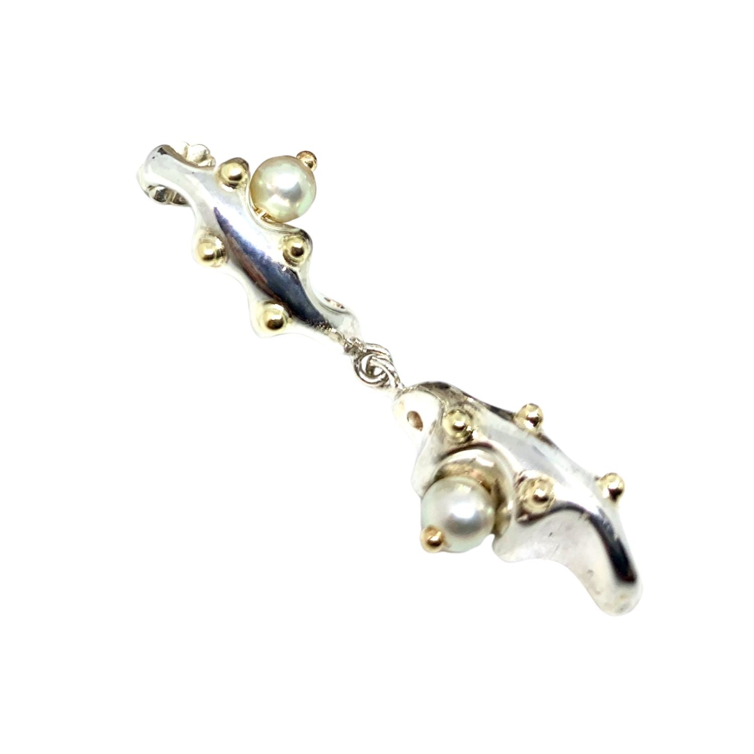 Sea Slug Sterling Silver, !8ct Yellow Gold Pearls Earrings