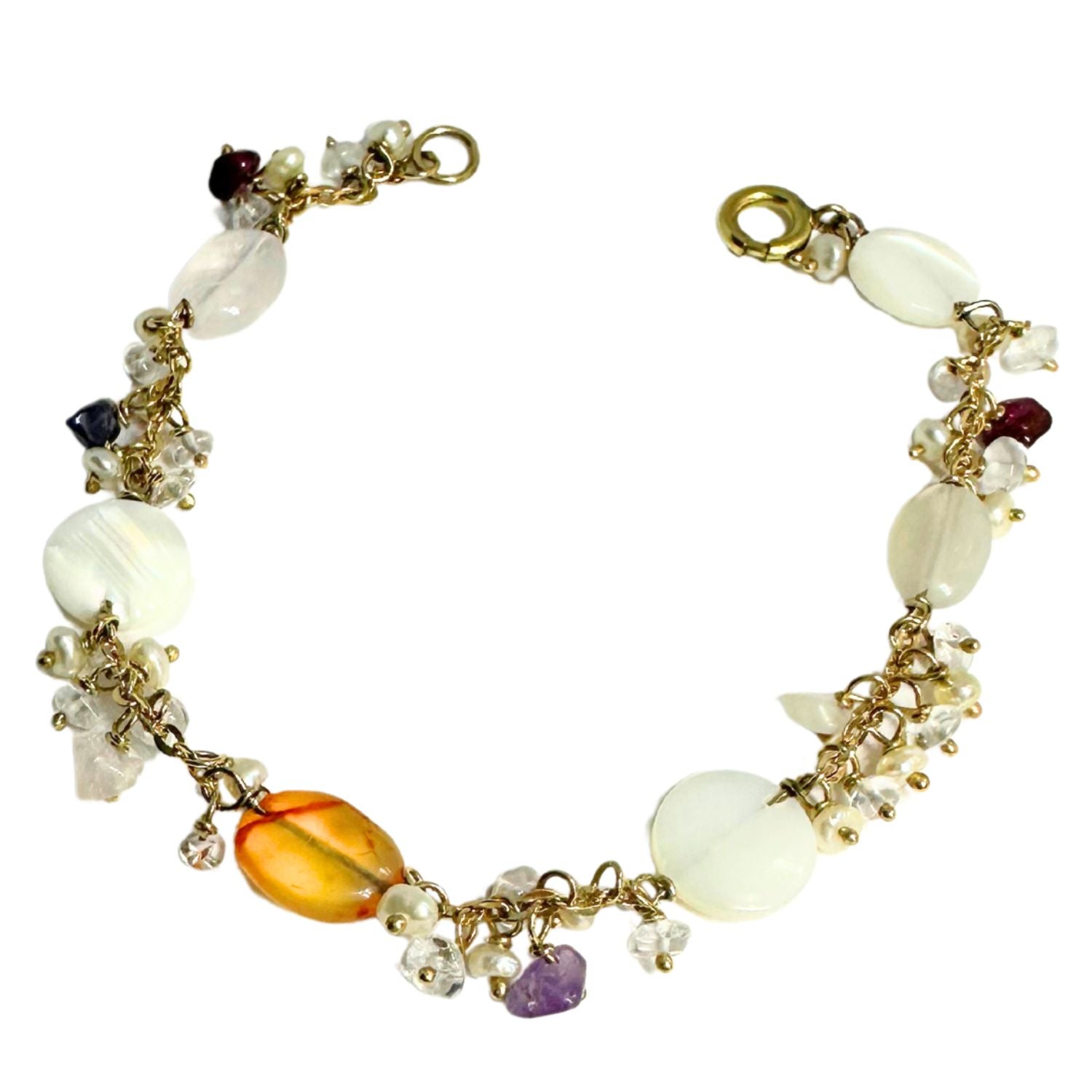 18k YELLOW GOLD PEARL MULTICOLOUR GEMSTONE Bracelet