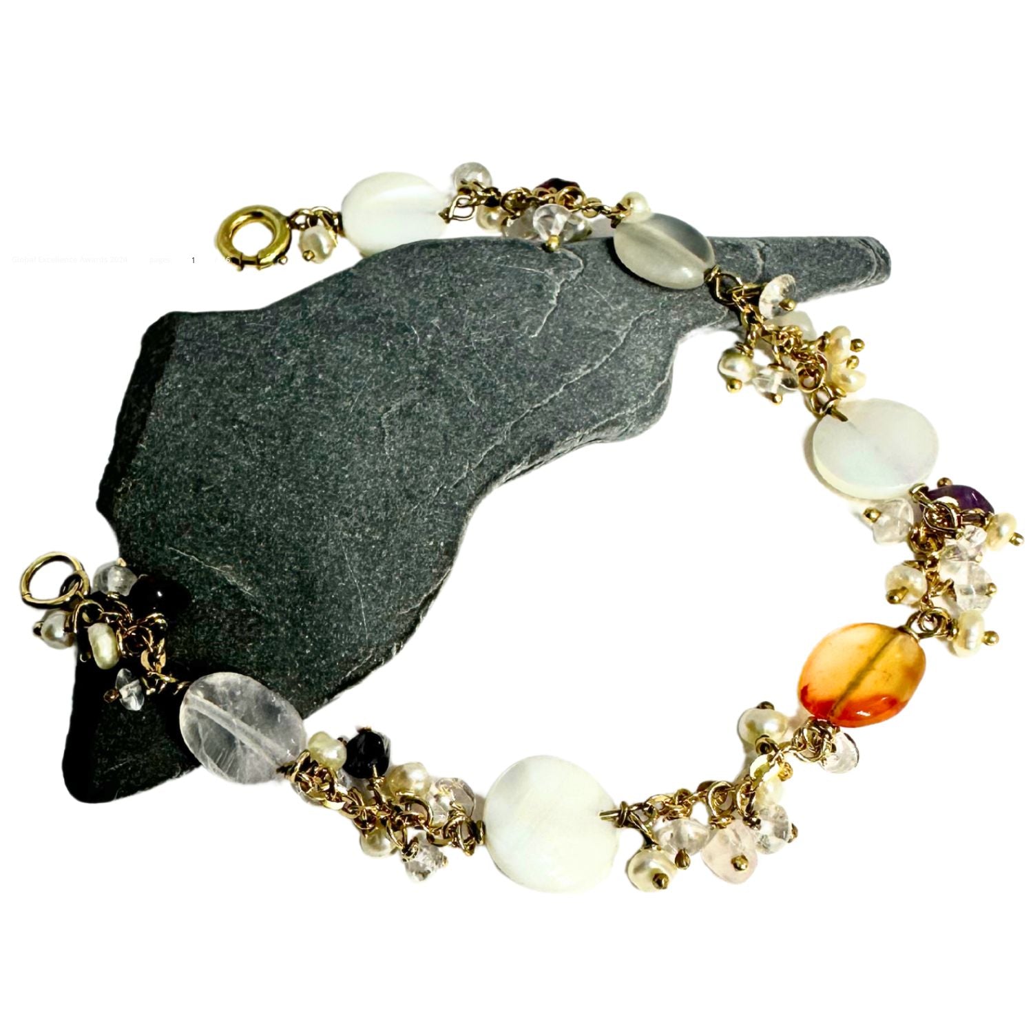 18k YELLOW GOLD PEARL MULTICOLOUR GEMSTONE Bracelet