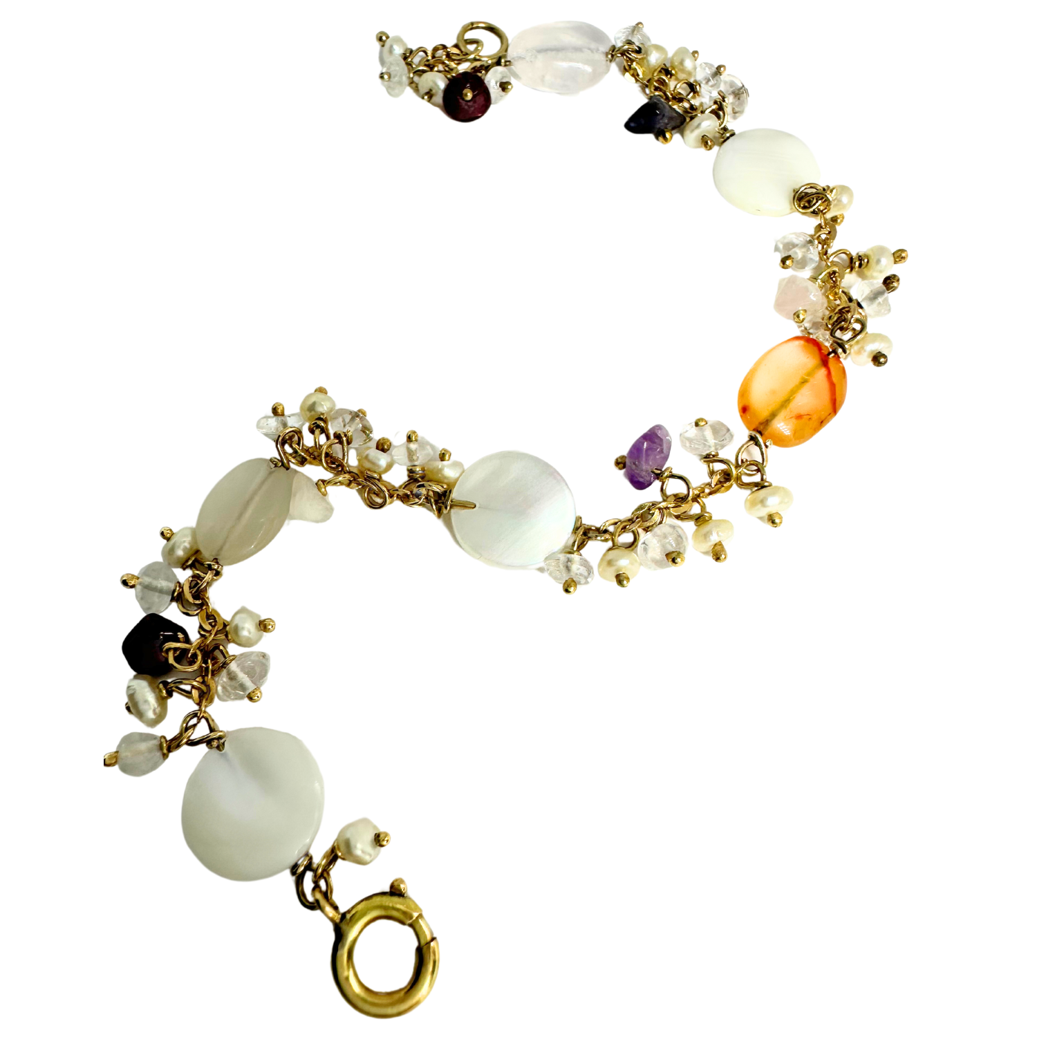 18k YELLOW GOLD PEARL MULTICOLOUR GEMSTONE Bracelet