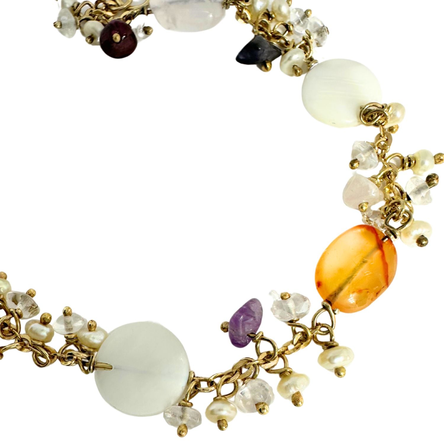 18k YELLOW GOLD PEARL MULTICOLOUR GEMSTONE Bracelet