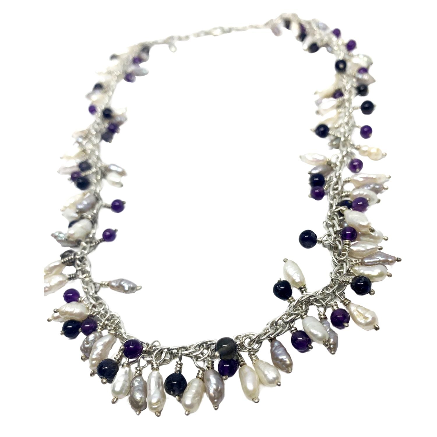 Grappolo Fresh Water pearls, Amethyst And Iolite