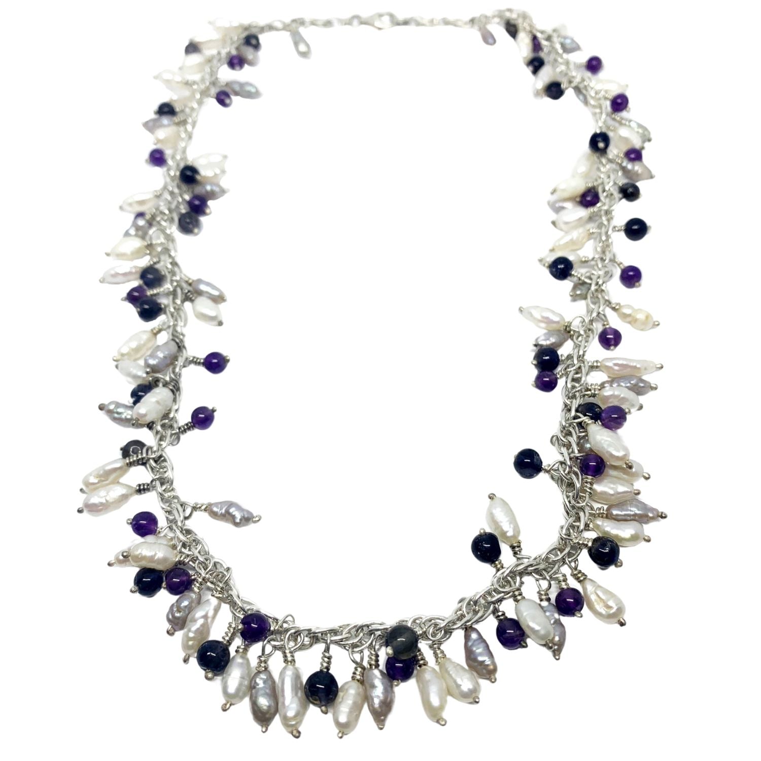 Grappolo Fresh Water pearls, Amethyst And Iolite