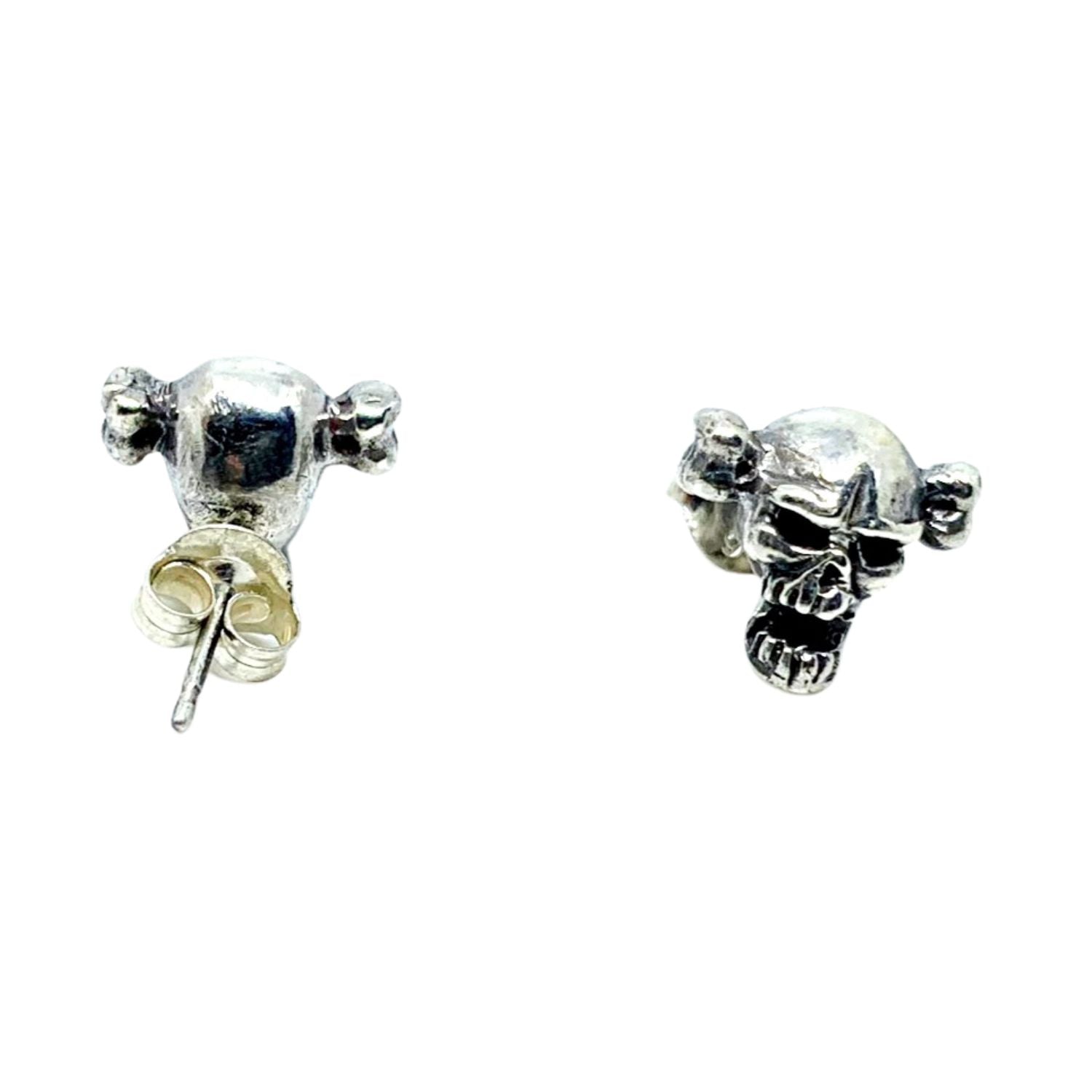 Skull Bone Stud Silver Earrings